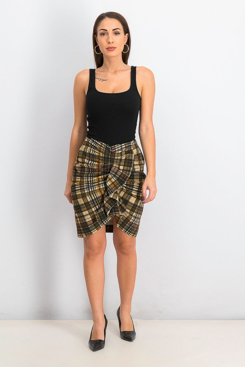 MANGO Women Plaid Ruffle Detail Skirt, Brown Combo - Image 4